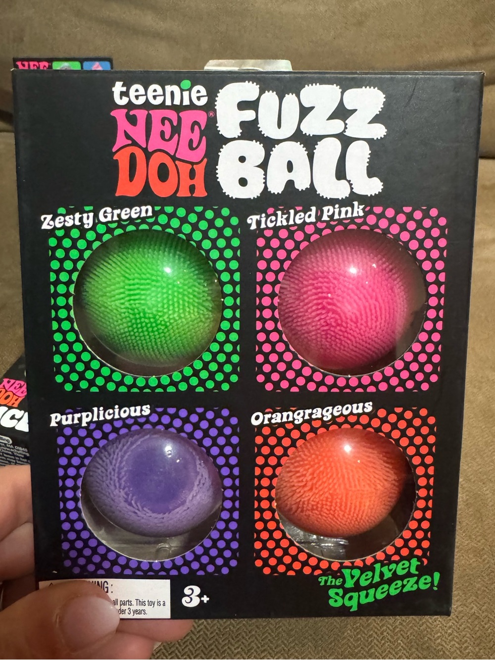 Nee Doh Teenie Fuzz Ball *Rare set of 4 green, pink, purple, orange* NIB